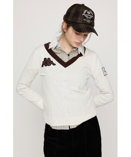 SLY(スライ)の「KAPPA x SLY V NECK TOPS カッパスライブイネックトップス 秋服(ニット/セーター・レディース・アイボリー/ブラック系その他2/ネイビー系・FREE)」の8枚目の写真