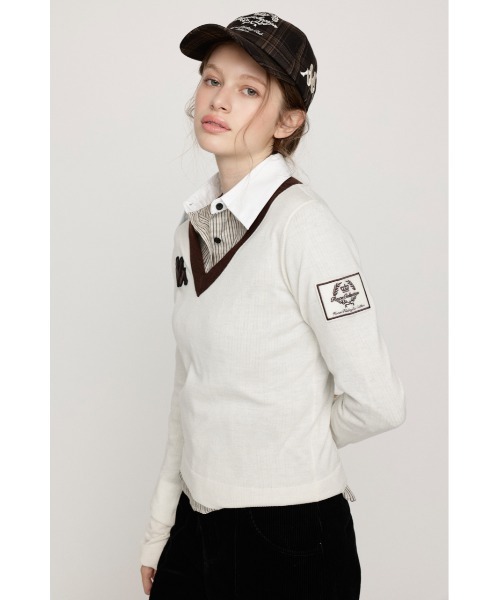SLY(スライ)の「KAPPA x SLY V NECK TOPS カッパスライブイネックトップス 秋服(ニット/セーター・レディース・アイボリー/ブラック系その他2/ネイビー系・FREE)」の9枚目の写真