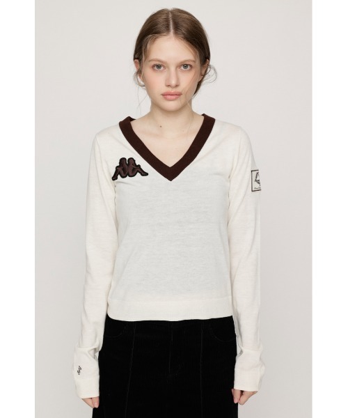 SLY(スライ)の「KAPPA x SLY V NECK TOPS カッパスライブイネックトップス 秋服(ニット/セーター・レディース・アイボリー/ブラック系その他2/ネイビー系・FREE)」の10枚目の写真
