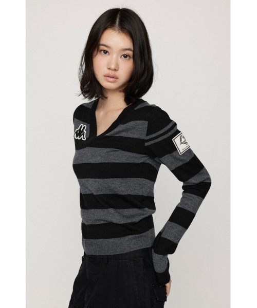 SLY(スライ)の「KAPPA x SLY V NECK TOPS カッパスライブイネックトップス 秋服(ニット/セーター・レディース・アイボリー/ブラック系その他2/ネイビー系・FREE)」の20枚目の写真