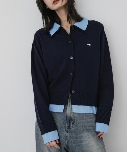 SENSE OF PLACE by URBAN RESEARCH(センスオブプレイスバイアーバンリサーチ)の「『洗濯可』プレートツキシャツドッキングニットカーディガン(カーディガン/ボレロ・レディース・ブラウン/ネイビー/グレー・ONE)」の3枚目の写真