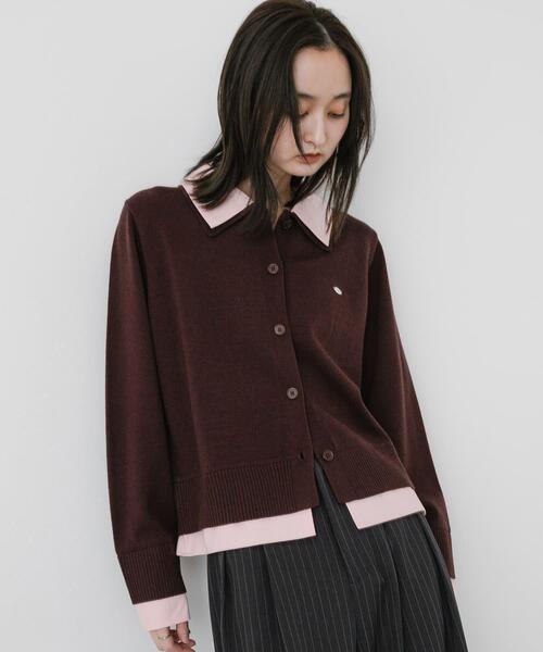 SENSE OF PLACE by URBAN RESEARCH(センスオブプレイスバイアーバンリサーチ)の「『洗濯可』プレートツキシャツドッキングニットカーディガン(カーディガン/ボレロ・レディース・ブラウン/ネイビー/グレー・ONE)」の1枚目の写真