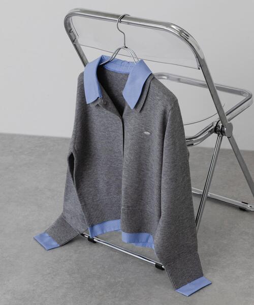 SENSE OF PLACE by URBAN RESEARCH(センスオブプレイスバイアーバンリサーチ)の「『洗濯可』プレートツキシャツドッキングニットカーディガン(カーディガン/ボレロ・レディース・ブラウン/ネイビー/グレー・ONE)」の4枚目の写真