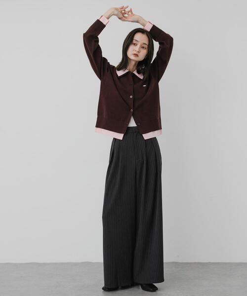 SENSE OF PLACE by URBAN RESEARCH(センスオブプレイスバイアーバンリサーチ)の「『洗濯可』プレートツキシャツドッキングニットカーディガン(カーディガン/ボレロ・レディース・ブラウン/ネイビー/グレー・ONE)」の11枚目の写真