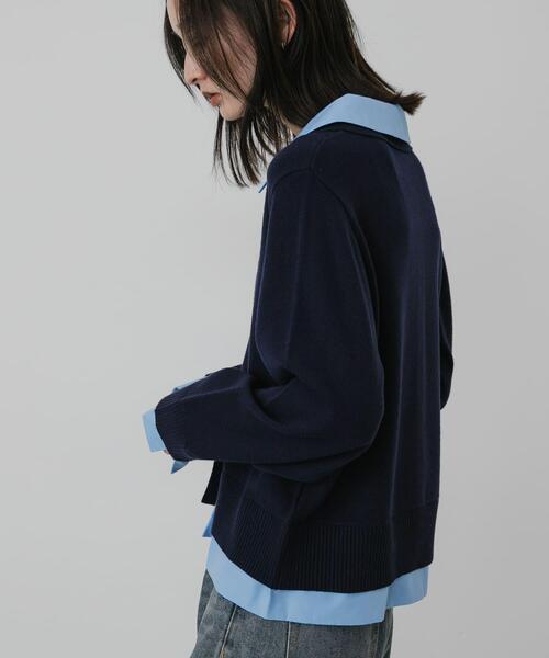 SENSE OF PLACE by URBAN RESEARCH(センスオブプレイスバイアーバンリサーチ)の「『洗濯可』プレートツキシャツドッキングニットカーディガン(カーディガン/ボレロ・レディース・ブラウン/ネイビー/グレー・ONE)」の16枚目の写真