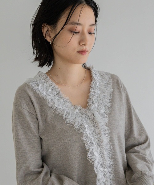 A part by(アパートバイ)の「【WEB限定】レースフリンジニットカーディガン(カーディガン/ボレロ・レディース・ブラウン/オフホワイト/グレイッシュベージュ・FREE)」の7枚目の写真