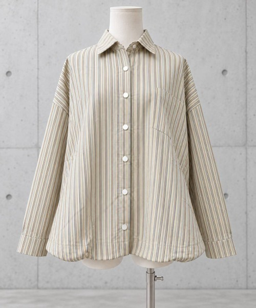 KAMINARI_TOKIO（カミナリトキオ）の「マルチストライプ裾ドロストオーバーシャツ（Tシャツ/カットソー・レディース・ネイビー/ブラウン/オレンジ/アイボリー・FREE）」の13枚目の写真
