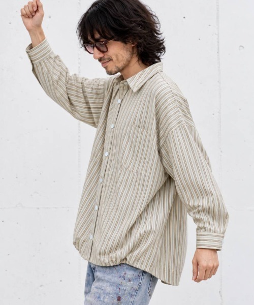 KAMINARI_TOKIO（カミナリトキオ）の「マルチストライプ裾ドロストオーバーシャツ（Tシャツ/カットソー・レディース・ネイビー/ブラウン/オレンジ/アイボリー・FREE）」の12枚目の写真