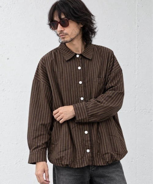 KAMINARI_TOKIO（カミナリトキオ）の「マルチストライプ裾ドロストオーバーシャツ（Tシャツ/カットソー・レディース・ネイビー/ブラウン/オレンジ/アイボリー・FREE）」の21枚目の写真