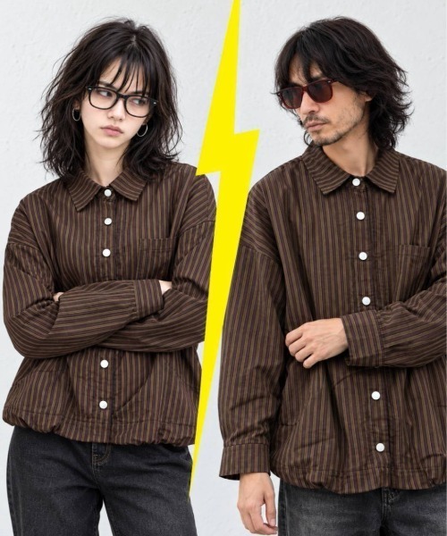KAMINARI_TOKIO（カミナリトキオ）の「マルチストライプ裾ドロストオーバーシャツ（Tシャツ/カットソー・レディース・ネイビー/ブラウン/オレンジ/アイボリー・FREE）」の14枚目の写真