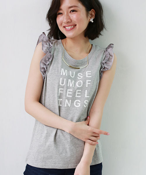 REAL CUBE（リアルキューブ）の「チュールスリーブロゴトップス（タンクトップ・レディース・カーキ/ネイビー/オフホワイト/グレー・M）」の3枚目の写真