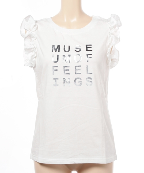 REAL CUBE（リアルキューブ）の「チュールスリーブロゴトップス（タンクトップ・レディース・カーキ/ネイビー/オフホワイト/グレー・M）」の2枚目の写真