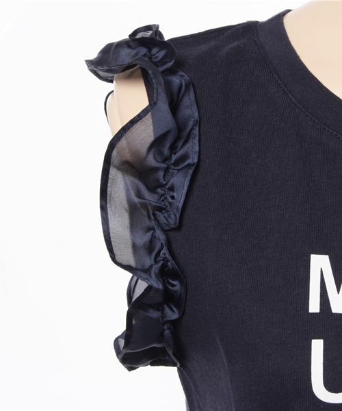 REAL CUBE（リアルキューブ）の「チュールスリーブロゴトップス（タンクトップ・レディース・カーキ/ネイビー/オフホワイト/グレー・M）」の7枚目の写真