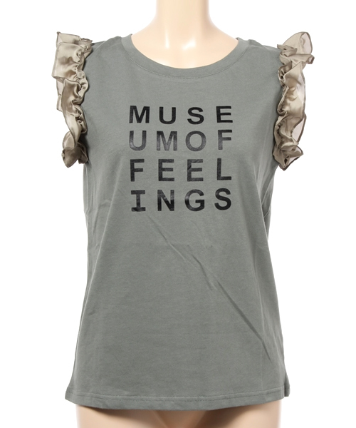 REAL CUBE（リアルキューブ）の「チュールスリーブロゴトップス（タンクトップ・レディース・カーキ/ネイビー/オフホワイト/グレー・M）」の10枚目の写真