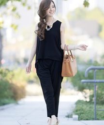 PourVous | 【結婚式・デイリー】ドレープデザイン セットアップパンツドレス ポケット付(パンツドレス)