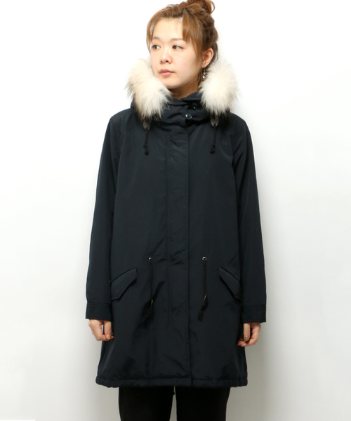 LBC（エルビーシー）の「Eコットンフードボアファーコート（モッズコート・レディース・ネイビー/オリーブ/モカ・MEDIUM/LARGE）」の5枚目の写真