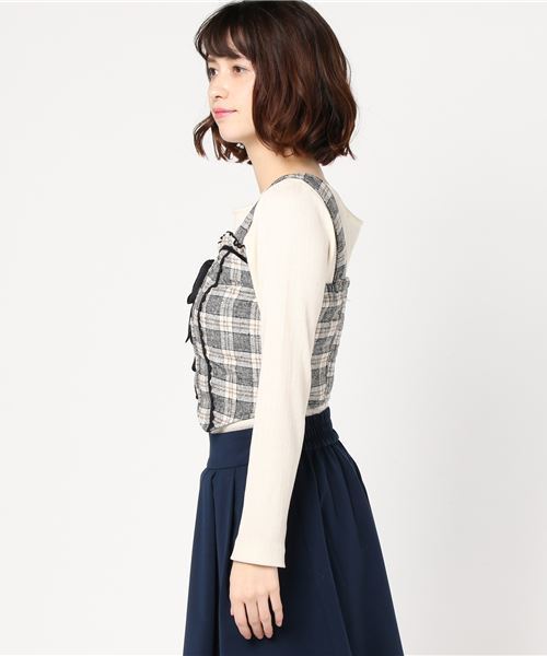 Emily　オックスタータンチェック×ボア　マットsize指定3点セット ina｜【40%OFF】脇ボタンチェックスカート タータンチェック