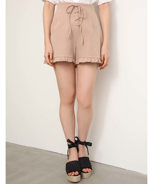 one after another NICE CLAUP（ワンアフターアナザーナイスクラップ）の「フリルレースアップショートパンツ（その他パンツ・レディース・ブラック/モカ/ベージュ/インディゴブルー・FREE）」の4枚目の写真