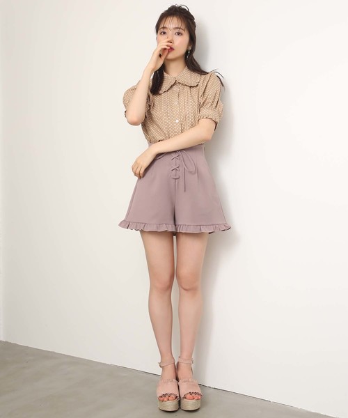 one after another NICE CLAUP（ワンアフターアナザーナイスクラップ）の「フリルレースアップショートパンツ（その他パンツ・レディース・ブラック/モカ/ベージュ/インディゴブルー・FREE）」の18枚目の写真