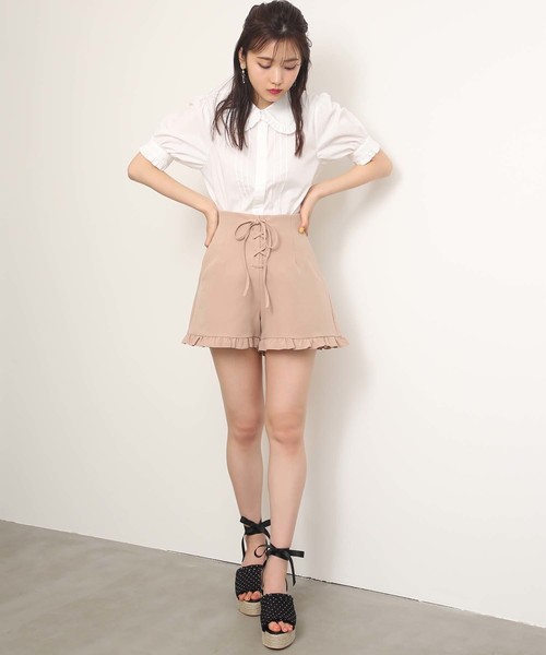 one after another NICE CLAUP（ワンアフターアナザーナイスクラップ）の「フリルレースアップショートパンツ（その他パンツ・レディース・ブラック/モカ/ベージュ/インディゴブルー・FREE）」の14枚目の写真