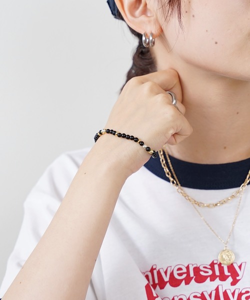 Akashic Tree(アカシックツリー)の「AkashicTree / アカシックツリー NATURAL STONE(ONYX) BRACELET メンズ 夏物 夏服(ブレスレット・メンズ・ブラック・FREE)」の2枚目の写真
