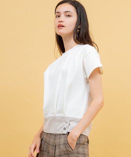UNITED TOKYO(ユナイテッドトウキョウ)の「スエードコンビトップス(Tシャツ/カットソー・レディース・グリーン/ホワイト/ブラック・1)」の5枚目の写真
