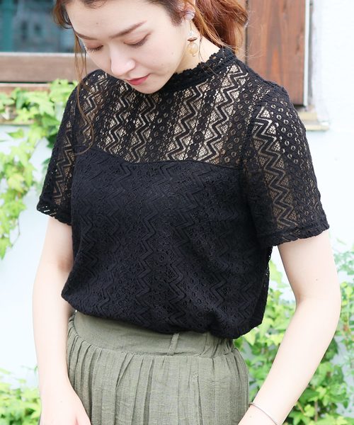 reca（レカ）の「プチハイネックシースルーレース 半袖トップス（Tシャツ/カットソー・レディース・オフホワイト/ブラック/サックスブルー/イエロー・M）」の7枚目の写真