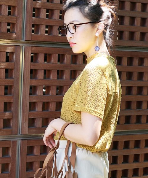 reca（レカ）の「プチハイネックシースルーレース 半袖トップス（Tシャツ/カットソー・レディース・オフホワイト/ブラック/サックスブルー/イエロー・M）」の9枚目の写真