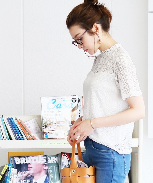 reca（レカ）の「プチハイネックシースルーレース 半袖トップス（Tシャツ/カットソー・レディース・オフホワイト/ブラック/サックスブルー/イエロー・M）」の12枚目の写真