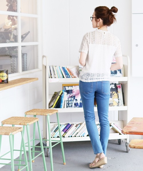 reca（レカ）の「プチハイネックシースルーレース 半袖トップス（Tシャツ/カットソー・レディース・オフホワイト/ブラック/サックスブルー/イエロー・M）」の15枚目の写真