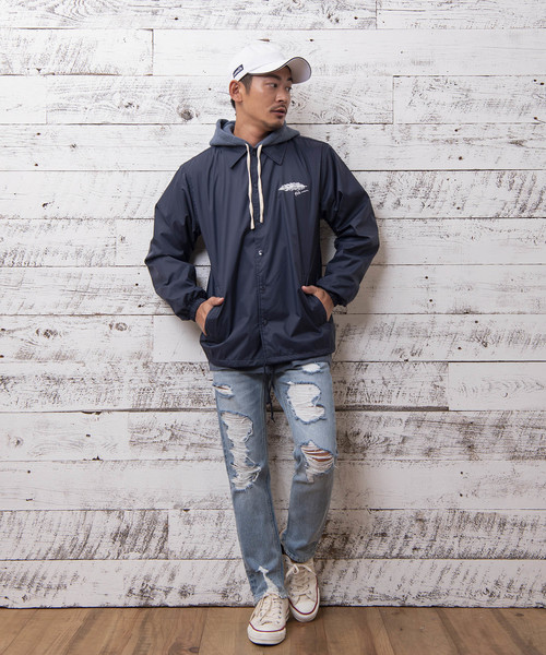 #Re:room（リルーム）の「パームリーフ ナイロン コーチジャケット（ナイロンジャケット・メンズ・ホワイト/ネイビー/レッド・SMALL/MEDIUM）」の11枚目の写真