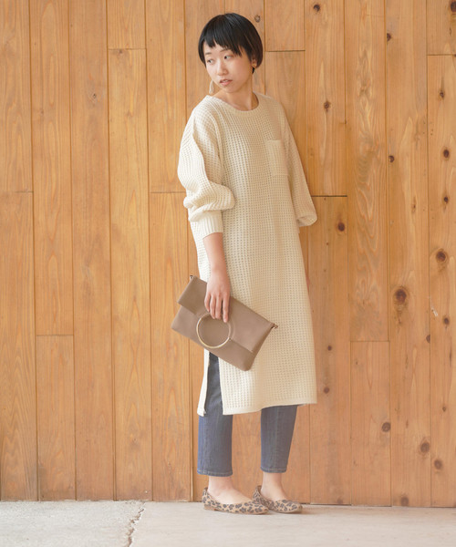 rps（アールピーエス）の「ワッフル編みボリューム袖ニットワンピース（ワンピース・レディース・ブラック/アイボリー/杢グレー・M）」の11枚目の写真
