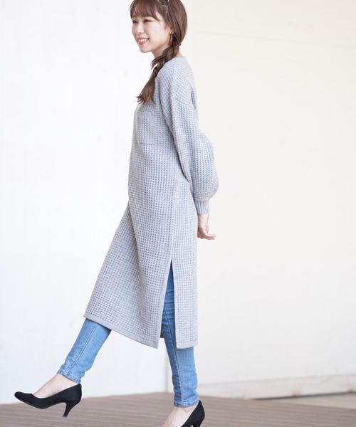 rps（アールピーエス）の「ワッフル編みボリューム袖ニットワンピース（ワンピース・レディース・ブラック/アイボリー/杢グレー・M）」の14枚目の写真