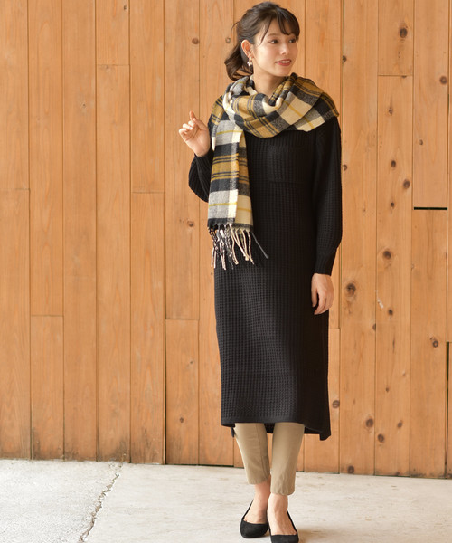 rps（アールピーエス）の「ワッフル編みボリューム袖ニットワンピース（ワンピース・レディース・ブラック/アイボリー/杢グレー・M）」の16枚目の写真