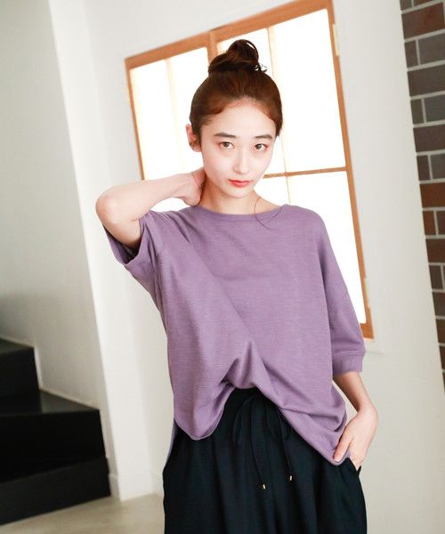 niko and...（ニコアンド）の「バックヘンリーハニカムプルオーバー（Tシャツ/カットソー・レディース・オレンジ/ラベンダー/オフホワイト/ブラウン/ブラック・MEDIUM/LARGE）」の4枚目の写真