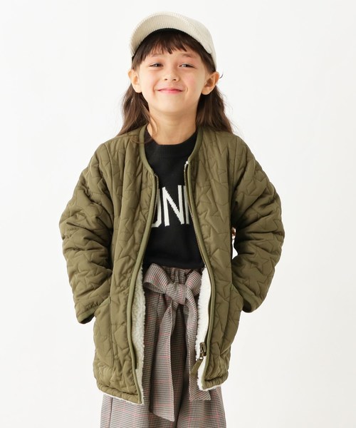 THE SHOP TK (ザ ショップ ティーケー )の「【100-150cm】星柄キルト×シープボア ノーカラーリバーシブルブルゾン(ブルゾン)」|カーキ