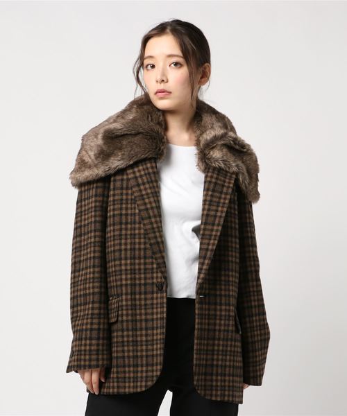CLANE（クラネ）の「FUR CAPE CHECK TAILORED JACKET（テーラード