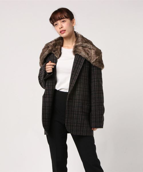 CLANE（クラネ）の「FUR CAPE CHECK TAILORED JACKET（テーラード
