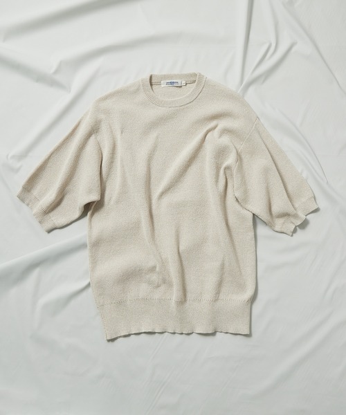 UNION STATION（ユニオンステーション）の「サマーニット5分袖Tシャツ  [MACHINE WASHABLE]（ニット/セーター・メンズ・ネイビー/レッド/キャメル/ブラウン/ライトベージュ/サックスブルー・M/L/S）」の20枚目の写真