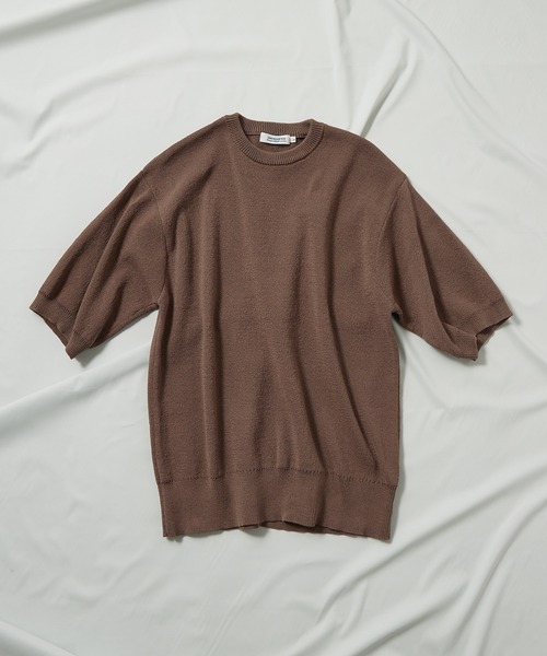 UNION STATION（ユニオンステーション）の「サマーニット5分袖Tシャツ  [MACHINE WASHABLE]（ニット/セーター・メンズ・ネイビー/レッド/キャメル/ブラウン/ライトベージュ/サックスブルー・M/L/S）」の22枚目の写真