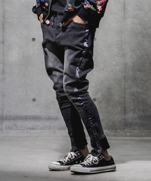 GLIMCLAP | mp8309-Warm material denim Satin tape design pants パンツ(デニムパンツ)