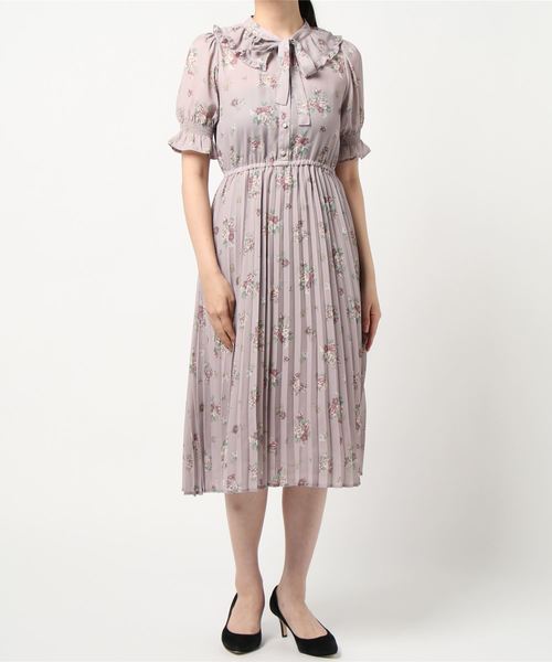 axes femme アクシーズファム フリル 花柄 長袖ワンピース M axes femme - axes femme アクシーズファム 花柄ワンピース