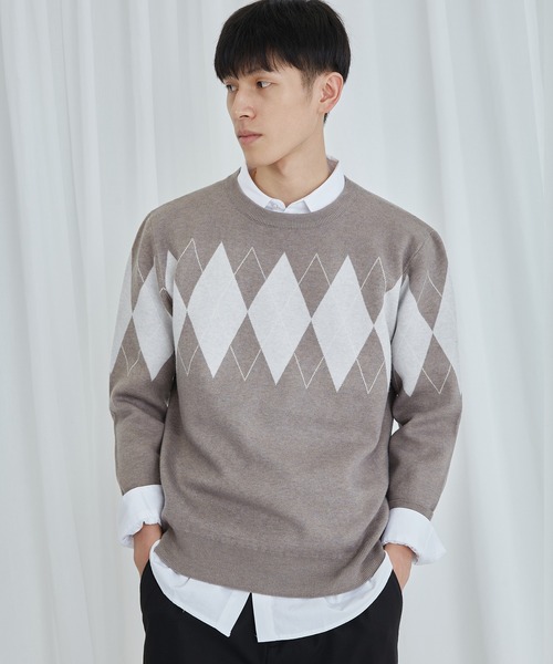 セール Aimoha Men デザイナーズブランド aw 秋冬 個性派 アーガイル柄ニット セーター ニット セーター Hook フック のファッション通販 Zozotown