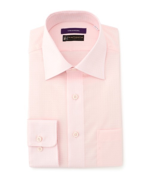 Perfect Suit FActory(パーフェクトスーツファクトリー)の「COTTON PREMIUM CARE【アーバン】長袖ワイシャツ 千鳥柄(ビジネスシャツ・メンズ・ライトピンク/ホワイト・首回り39cm-裄丈80cm/首回り39cm-裄丈82cm/首回り41cm-裄丈82cm/首回り41cm-裄丈84cm/首回り43cm-裄丈86cm/首回り37cm-裄丈80cm/首回り45cm-裄丈86cm)」の1枚目の写真