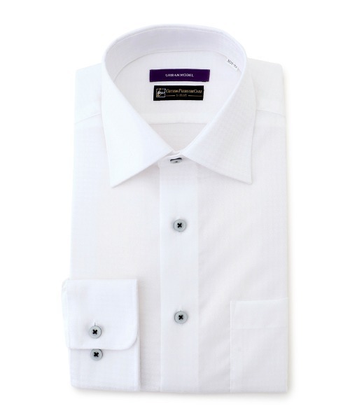 Perfect Suit FActory(パーフェクトスーツファクトリー)の「COTTON PREMIUM CARE【アーバン】長袖ワイシャツ 千鳥柄(ビジネスシャツ・メンズ・ライトピンク/ホワイト・首回り39cm-裄丈80cm/首回り39cm-裄丈82cm/首回り41cm-裄丈82cm/首回り41cm-裄丈84cm/首回り43cm-裄丈86cm/首回り37cm-裄丈80cm/首回り45cm-裄丈86cm)」の2枚目の写真