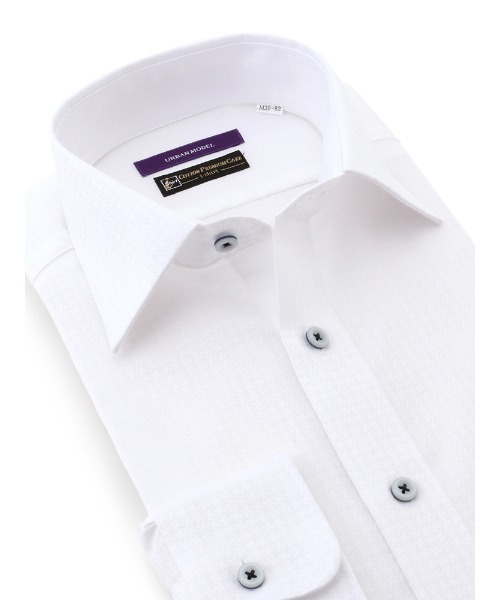 Perfect Suit FActory(パーフェクトスーツファクトリー)の「COTTON PREMIUM CARE【アーバン】長袖ワイシャツ 千鳥柄(ビジネスシャツ・メンズ・ライトピンク/ホワイト・首回り39cm-裄丈80cm/首回り39cm-裄丈82cm/首回り41cm-裄丈82cm/首回り41cm-裄丈84cm/首回り43cm-裄丈86cm/首回り37cm-裄丈80cm/首回り45cm-裄丈86cm)」の4枚目の写真
