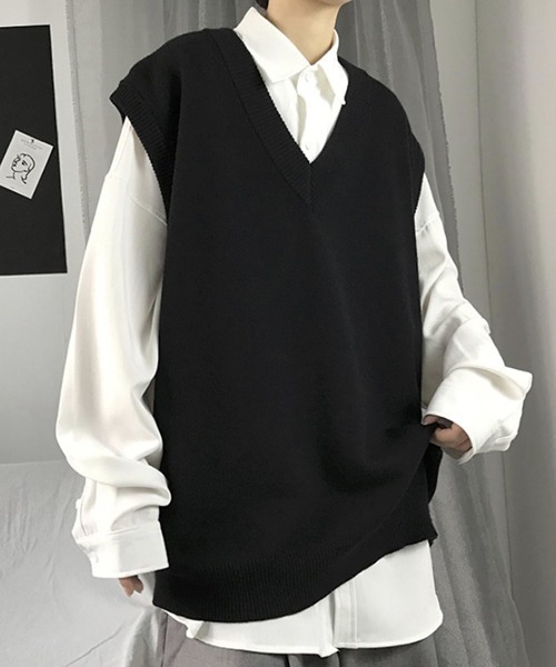 WESTBOY（ウエストボーイ）の「【WB ORIGINALS】Big Silhouette V-neck Drop Shoulder Knit Vest（ニット/セーター・メンズ・ホワイト/ブラック/ブルー・M/XL/L）」の3枚目の写真