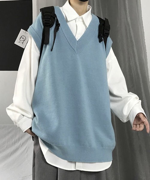 WESTBOY（ウエストボーイ）の「【WB ORIGINALS】Big Silhouette V-neck Drop Shoulder Knit Vest（ニット/セーター・メンズ・ホワイト/ブラック/ブルー・M/XL/L）」の7枚目の写真