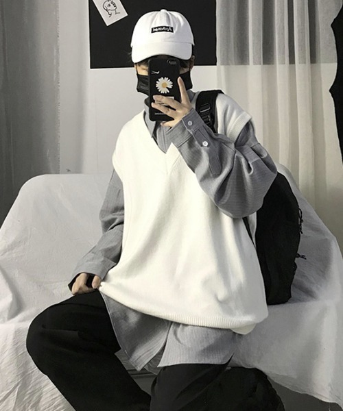 WESTBOY（ウエストボーイ）の「【WB ORIGINALS】Big Silhouette V-neck Drop Shoulder Knit Vest（ニット/セーター・メンズ・ホワイト/ブラック/ブルー・M/XL/L）」の12枚目の写真