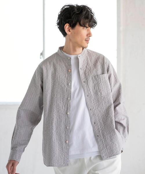 coen（コーエン）の「ドビークレイジーボタンバンドカラーシャツ（シャツ/ブラウス・メンズ・ホワイト/グレー・MEDIUM/SMALL/LARGE/X-LARGE）」の18枚目の写真